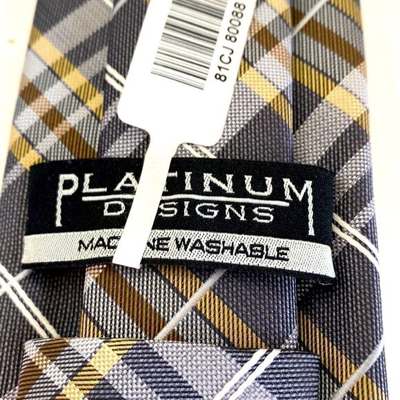 Platinum Designs gold gray brown white stripe 100 % polyester length 29 inches - Picture 3 of 5